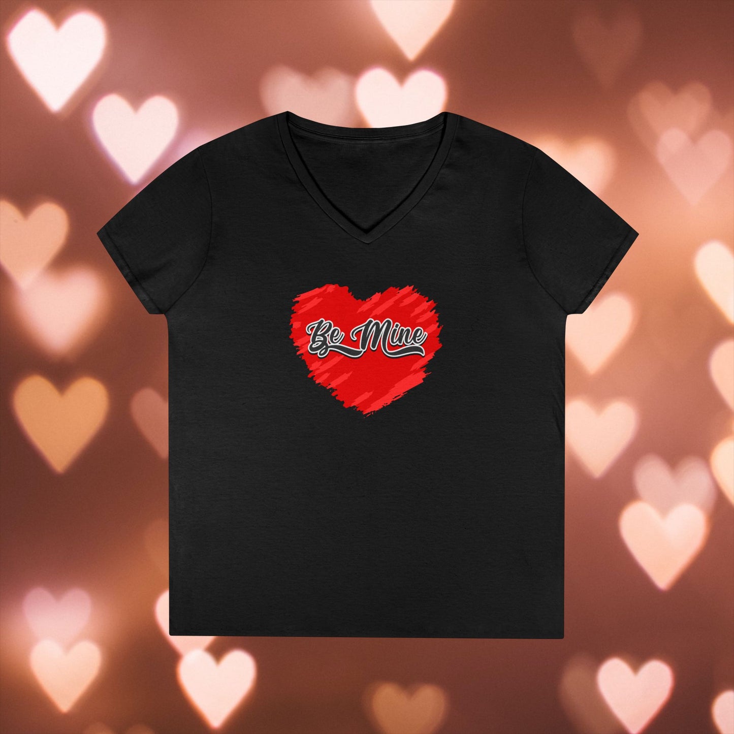 Be Mine Valentine V-Neck T-Shirt, Women's Love Heart Tee, Romantic Graphic Shirt, Valentine's Day Gift, Cute Girlfriend Present, Red Heart