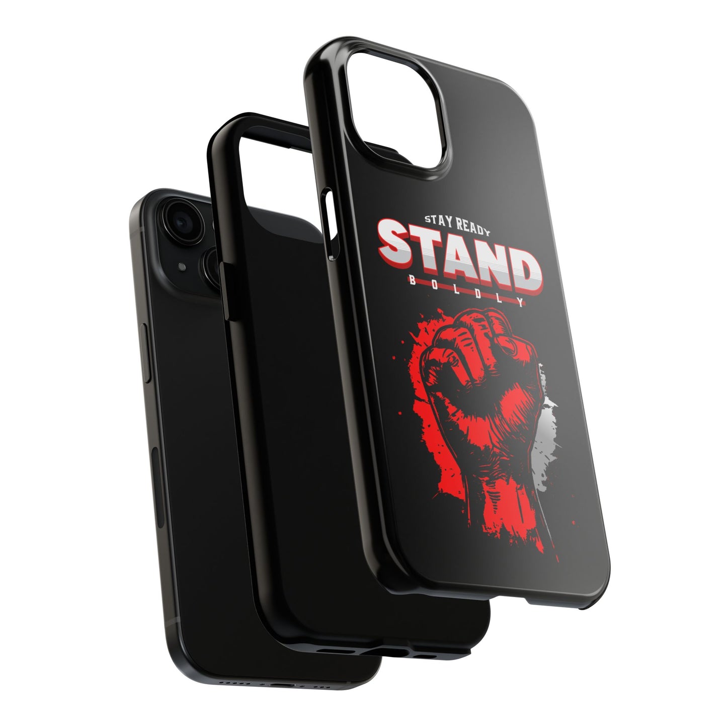 Bold Stand Ready Tough Phone Case for iPhone 15, Protective Cover, Rugged Phone Protector, Strong Case, Customizable Phone Shell