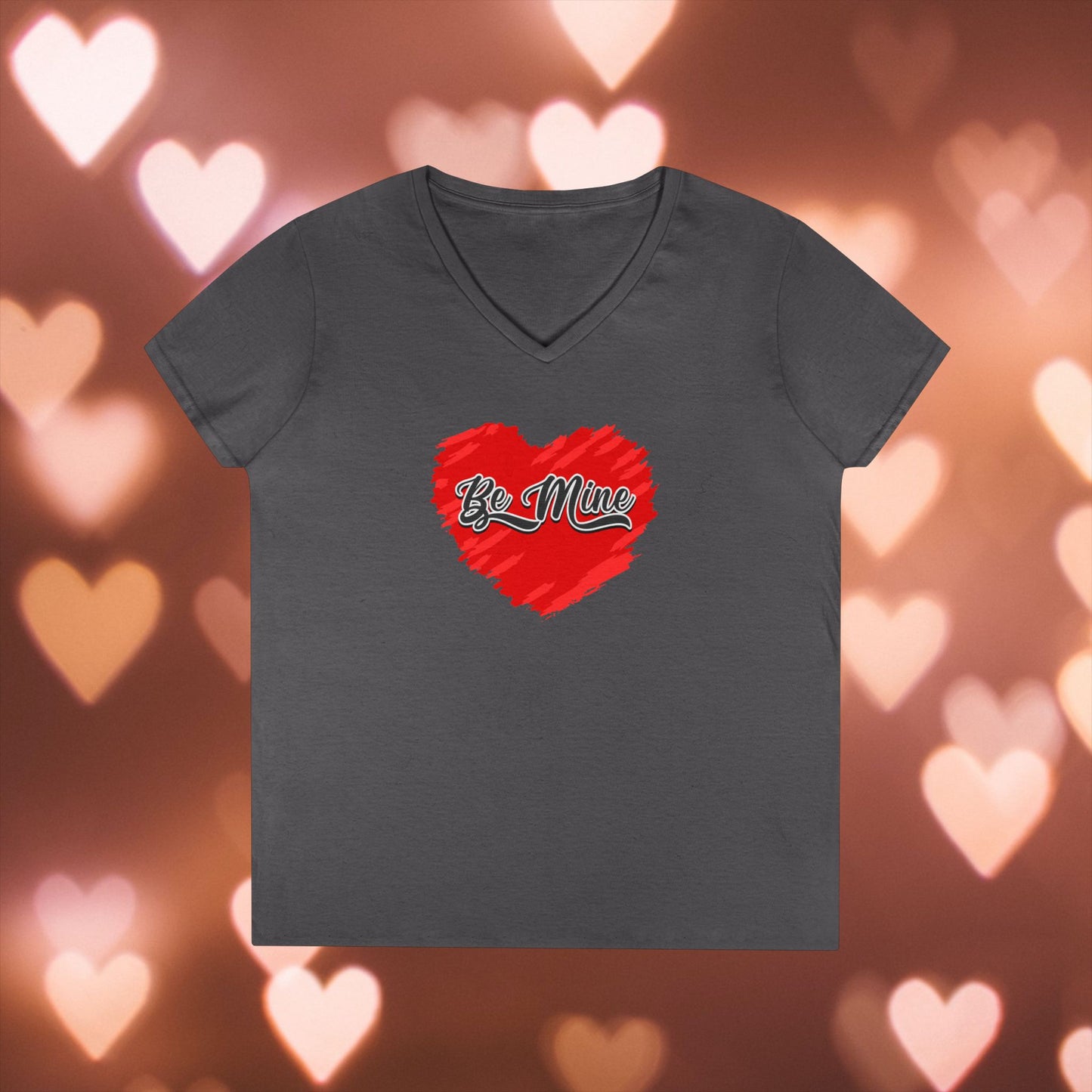 Be Mine Valentine V-Neck T-Shirt, Women's Love Heart Tee, Romantic Graphic Shirt, Valentine's Day Gift, Cute Girlfriend Present, Red Heart