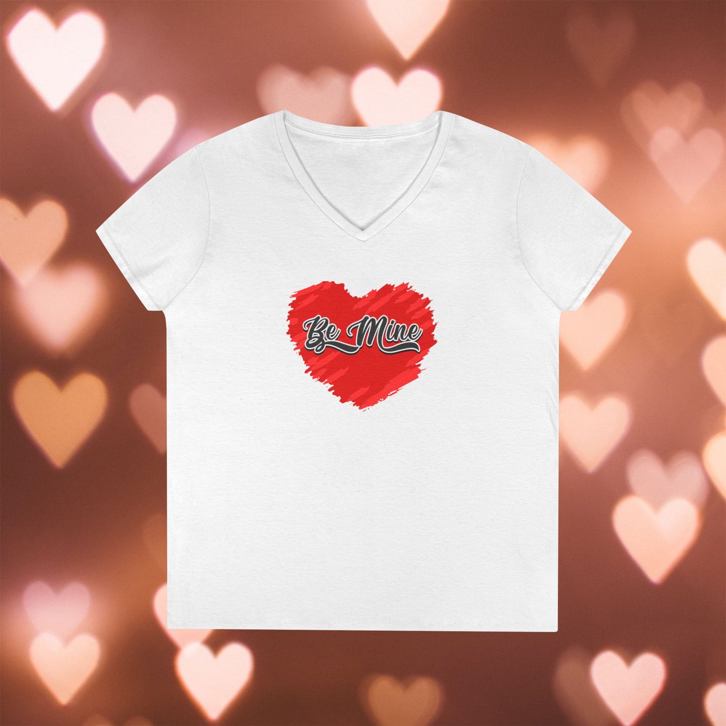 Be Mine Valentine V-Neck T-Shirt, Women's Love Heart Tee, Romantic Graphic Shirt, Valentine's Day Gift, Cute Girlfriend Present, Red Heart