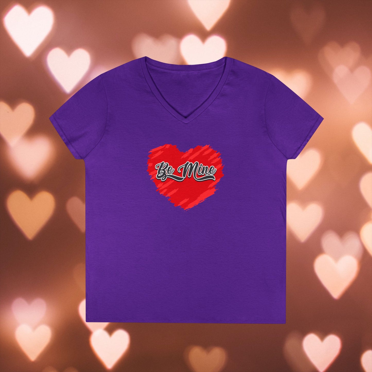 Be Mine Valentine V-Neck T-Shirt, Women's Love Heart Tee, Romantic Graphic Shirt, Valentine's Day Gift, Cute Girlfriend Present, Red Heart