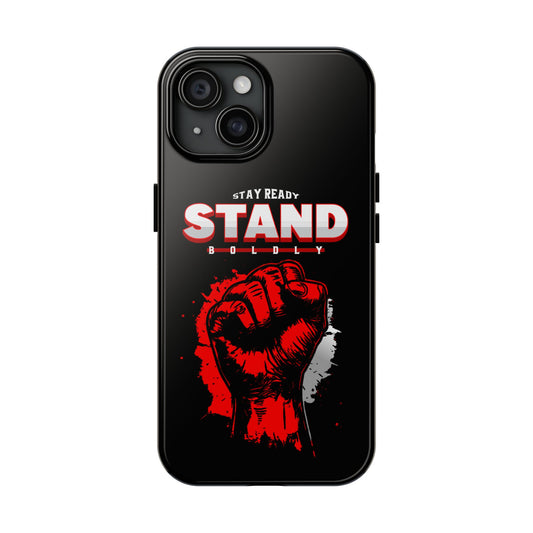 Bold Stand Ready Tough Phone Case for iPhone 15, Protective Cover, Rugged Phone Protector, Strong Case, Customizable Phone Shell