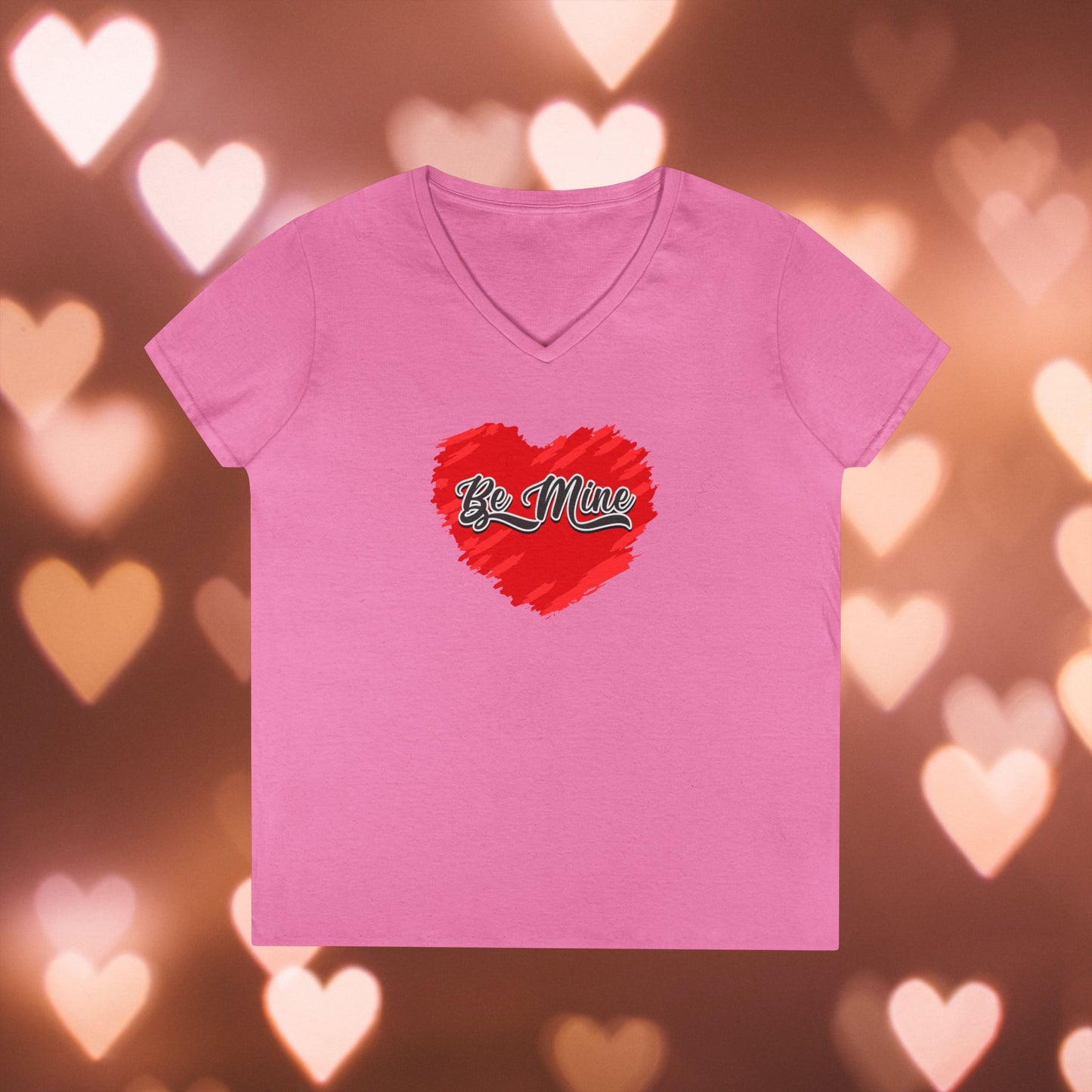 Be Mine Valentine V-Neck T-Shirt, Women's Love Heart Tee, Romantic Graphic Shirt, Valentine's Day Gift, Cute Girlfriend Present, Red Heart